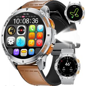 Montre Connectée Homme Gps Élégante Avec Lampe De Poche Écran Amoled Appels Podómetro/Boussole/Fréquence Cardiaque/Pression Artérielle Ip68 Imperméable 30 Jours 500 Mah Batterie Smartwatch A[Z1878] - Neuf