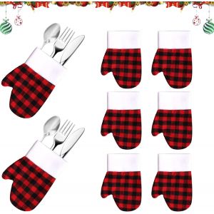 Porte Couverts De Table Noel Pochette Couvert D&eacute;coration Table De No&euml;l Couteau Fourchette Cuill&egrave;re Couverts Sac Convient Restaurants,F&ecirc;tes,Caf&eacute;s (Plaid) - Neuf