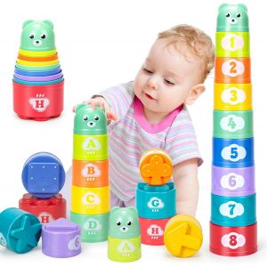 ChenQuanSarl-Lot De 8 Gobelets Empilables, Jouets Empilables Pour B&eacute;b&eacute; Et Jouets &Eacute;ducatifs Pr&eacute;coces &iquest; Meilleur Jouet &Eacute;ducatif Pour 6 Mois + Gar&ccedil;ons Et Filles - Neuf