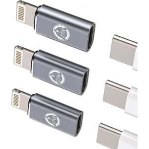 27w Adaptateur Usb C Vers Lightning Chargeur Rapide(Lot De 3)Usbc Femelle Iphone M&acirc;le Prise Convertisseur Cable Jack Type Charger Adapter Pour Apple 14 13 12 11 Pro Max 7 8 Plus X Se Xr Ipad Air Mini - Neuf