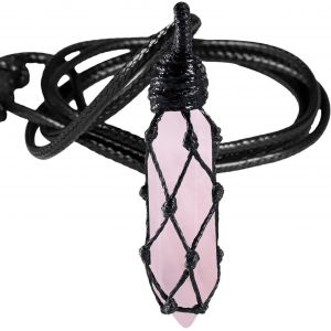 Kal-Pendentif Cristal Hexagonal Cha&icirc;ne Pendentif, Reiki Chakra Pierre Pendule Bijoux Avec Corde Cire R&eacute;glable Pour Les Hommes Et Les Femmes, Quartz Rose - Neuf