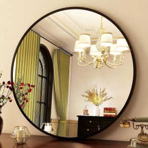 Miroir mural d&eacute;coratif rond de 81 cm (32 po) avec cadre en aluminium - Neuf
