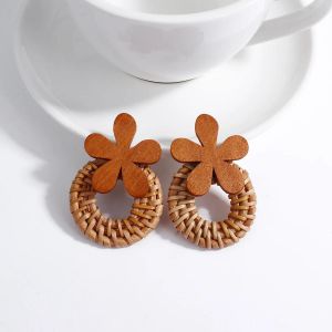 A680657e-001 - Boucles D'oreilles Géométriques Vintage En Bois Pour Femmes,Faites À La Main,Couleur Marron,En Forme De Feuille,Cercle Rond,Bijoux 2022 - Neuf