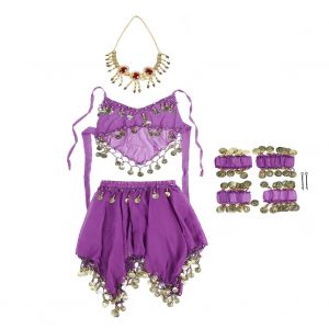 Ensemble De Costumes De Danse Du Ventre Pour Filles, Tenue D'halloween, Vetements De Danse Indienne (Violet Fonce) - Neuf