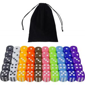 Eryi-Lot De 50 Dés À 6 Faces En Acrylique Opaque De 16 Mm Pour Jeux De Société, Jeux De Dés, Jeux De Mathématiques, Avec Pochette En Velours Gratuite, 10 Couleurs (50 Pièces De 16 Mm Unicolores) - Neuf