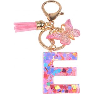 KAL-Nom Lettre Initiale Porte-Cl&eacute;s, Pompons Papillon Monogramme Porte-Cl&eacute;s, Rose - Neuf