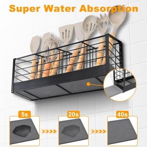 Porte-Ustensiles De Cuisine,4 Compartiments Porte-Couverts Avec Base En Diatomite,Organiseur D'ustensiles Pour Comptoir Ou Mural,Grand Rangement D'outils De Cuisine,Noir - Neuf