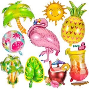 CAUC-Lot de 9 ballons d&eacute;coratifs hawa&iuml;ens, en aluminium, accessoires de piscine, accessoires de f&ecirc;te, flamant rose, ananas, ballons pour d&eacute;coration de plage hawa&iuml;en, tropical, Aloha, Tiki - Neuf