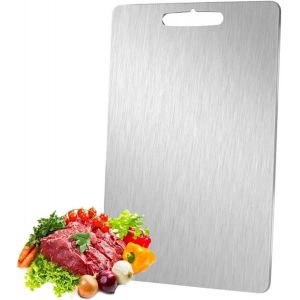 Planche A Decouper En Titane, Planche &Agrave; D&eacute;couper Inox Double Face, Planche A Decouper Titane Pour Viande Fruits Et L&eacute;gumes, Poign&eacute;e Facile &Agrave; Saisir, Passe Au Lave-Vaisselle (34l X 23b Cm) - Neuf