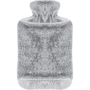 Jgd-Opamoo Bouillotte, 2l Bouillotte D'eau Chaude Avec Housse Bouillotte Peluche Amovible Et Lavable Bouillotte En Caoutchouc Pour Soulagement De La Douleur, Dos, Cou Et &Eacute;paules-Gris - Neuf