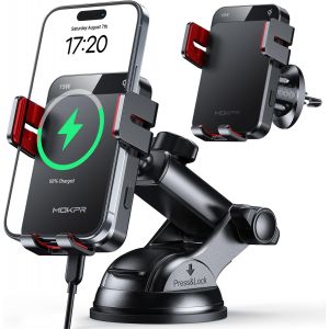 15w Support Telephone Voiture Induction, [Serrage Automatique] Rapide Chargeur Induction Voiture, Grille D'a&eacute;ration Tableau De Bord Pare-Brise Pour Iphone 16/15/14/13/12&samsung S24 S23 S22 - Neuf