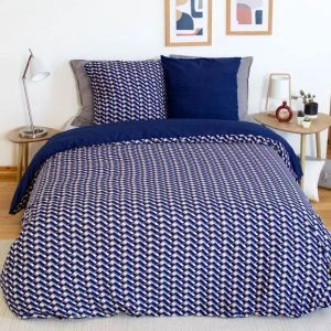 Parure De Lit 220x240 Cm - Cote Deco - G&eacute;om&eacute;trique Bleu Jaune - Microfibre - 2 Taies 63x63 Cm - Neuf