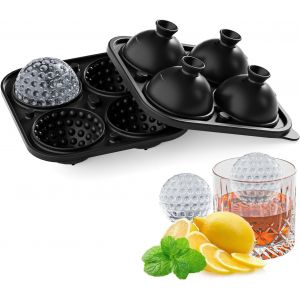 Kal-Balle De Golf Moule À Glace Avec Couvercle À Entonnoir, Moule À Glaçons Rond De 4 * 2.2 Pouces Pour Cocktails, Whisky, Moule À Glace En Silicone Pour Cadeaux De Golf (4balls) - Neuf