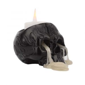 Bougeoir en forme de tête de mort, bougeoir en forme de squelette, en résine, pour bougie chauffe-plat, idéal pour une fête, Halloween, Noël, un bar effrayant, décoration de crâne ¿ Noir (1 pièce) - Neuf