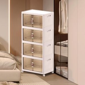 lbgwp60-Boîtes De Rangement Avec Couvercle, 72L 4 Pièces Grand Bac De Rangement Pliable, Boîtes De Rangement Empilables Avec Roulettes, Boîtes En Plastique Transparent Avec Couvercle, 65X42X149Cm - Neuf