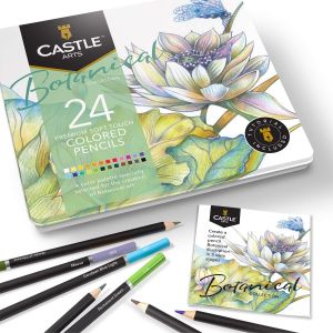 Eryi-Castle Arts Lot De 24 Crayons De Couleur Dans Une Boîte En Étain, Couleurs Parfaites Pour L'art Botanique. Avec Des Noyaux De Couleur Lisse, Une Performance De Mélange Et De Superposition Supéri - Neuf