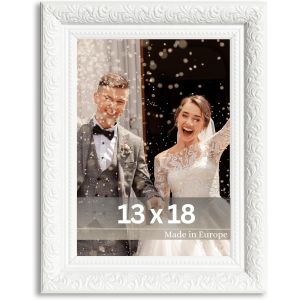 CMWX-Cadre Photo Rubens en 13x18 cm Blanc - Bar: 30x20mm - Verre Véritable - Châssis pour l'image Baroque - Antique - Vintage 13x18 - Neuf