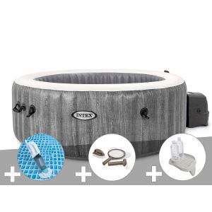 Kit spa gonflable Intex PureSpa Baltik rond Bulles 4 places + Aspirateur + Kit d'entretien + Porte-verre - Neuf