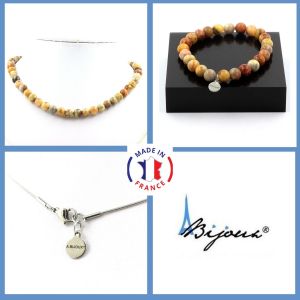 Parure Bijoux Bracelet Collier Perles Agate Crazy Lace 8 Mm. Chaine En Taille Personnalisable. - Neuf