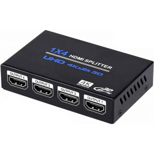 MEVRONISSHOP-Splitter HDMI 4K R&eacute;partiteur HDMI 1 Entr&eacute;e 4 Sorties V1.4 Aliment&eacute; 1x4 Ports Box Supporte 3D HDCP Duplicate/Mirror 4 &eacute;cran pour Box PS4 PS3 Blu-Ray HDTV STB DVD Projecteur - Neuf