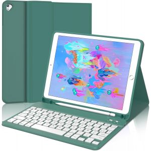 Coque Clavier Pour Ipad 9.7"", Ipad 6Eme/5Eme Generation 2018/2017, Air 2/1 2014/2013, Azerty Clavier Bluetooth Magnétique Détachable Avec Fente Pour Stylo, Vert Foncé - Neuf