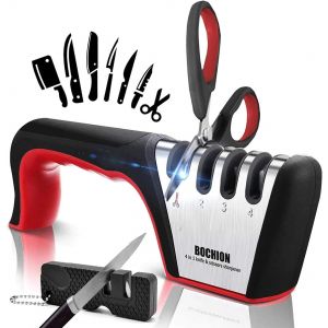 Aiguiseur Couteaux Professionnel, 4 En 1 Affuteur Couteau De Cuisine Avec Base Anti-Dérapante, Eguiseur De Couteau Pour Couteaux Et Ciseaux, Afuteur Couteaux Manuel Et 2 En 1 Aiguiseurs De Poche - Neuf