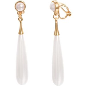Kal-Boucle D'oreille Pendante Clips Femme Perles Plaqué Or Argent Pendant D'oreilles Non Percées Fantaisie Bijoux - Neuf