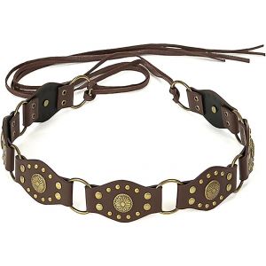 CAUC-Ceinture Western Vintage Femmes Ceintures &agrave; Larges Disques Clout&eacute; &agrave; Rivets Style Lacets Ceinture En Cuir Concho Ceinture De Cowgirl Western Pour Jeans Pantalons Robes Accessoires y2k Grunge - Neuf