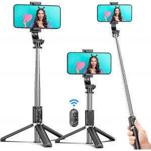 KALANKA-Perche Selfie, 360&deg; Rotation Selfie Stick Mini Tr&eacute;pied B&acirc;ton Selfie Wireless Extensible T&eacute;lescopique Monopode R&eacute;glable avec T&eacute;l&eacute;commande Amovible & Support Stable pour iPhone, Samsung, Huawei - Neuf
