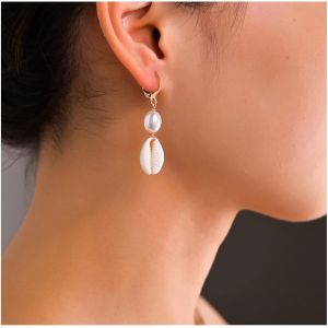 Kal-Boucles D'oreilles Bohème Perle Et Coquillage Boucles D'oreilles Perle Or Boucles D'oreilles Cauris Boucles D'oreilles Coquillage Naturel Bijoux Pour Femmes Et Filles - Neuf