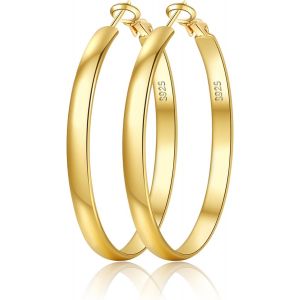 Kal-Cr&eacute;oles Argent 925 Pour Femme 5mm De Large Argent 925 Grand Hypoallerg&eacute;nique 14k Boucles D'oreilles Or Cr&eacute;oles Pour Femme 30/40/50/60/70mm - Neuf