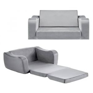 Canapé Pour Enfants 2-En-1-Duoku-Convertible En Chaise Longue-Mousse 28d Et Tissu Doux-Gris, L - Neuf