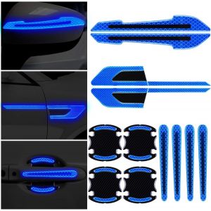 12pcs Réfléchissants Autocollants de Voiture (Bleu), Réfléchissants Autocollants de mise en garde pour Rétroviseur, Réfléchissant à Côté du Véhicule, des Autocollants, Protection Voiture - Neuf