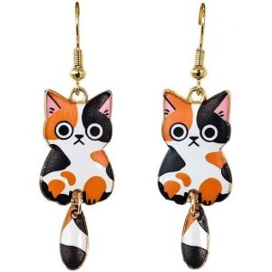 Kal-Boucles D'oreilles Chat Queue &Eacute;maill&eacute; Kawaii - Bijoux Mignons Cadeaux Amoureuses Des Chats - Neuf