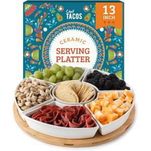 Mevronisshop-Plateau Aperitif En Céramique, Plateau Tournant Compartimenté Pour Collation Tacos Lazy Susan ¿ Ensemble Plateau De Service Apero Pour Les Entrées Et Desserts De Fête, Salsa (33 Cm) - Neuf