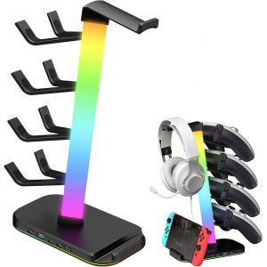 CFUX-Support de casque RVB pour manette, casque de jeu, avec 10 modes d'éclairage, support pour écouteurs, manettes USB + 2 de type C pour tous les casques et manettes de jeu - Neuf