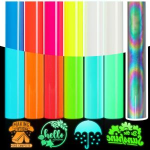 Teppd-Lot De 6 Vinyles À Transfert Thermique Phosphorescents Avec 1 Htv Réfléchissant U2013 Vinyle Thermocollant Pour Chemise, Vêtements, Chapeaux Silhouette Cameo, 30,5 X 25,4 Cm - Neuf