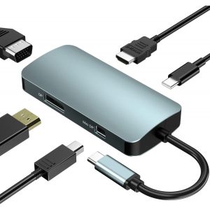 Station D'Accueil 5 En 1,Hub Usb-C Vers Adaptateur Secteur 100 W,Hdmi 4K @ 30Hz,Dp Et Mini Dp,Vga 1080P @ 60Hz Pour Macbook Pro,Dell, - Neuf