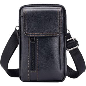CAUC-Homme Sacs Port&eacute;s &eacute;paule D&eacute;contract&eacute;e Sac de ceinture Premi&egrave;re couche de peau de vache Sac Besace Sac suspendu Noir - Neuf