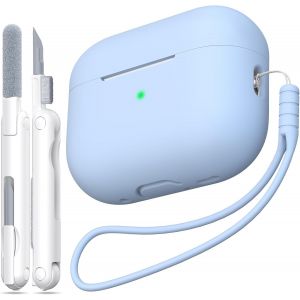 ELVORIX-Coque pour AirPods Pro 2e g&eacute;n&eacute;ration, Anti-Chute en Silicone Souple Absorbant Les Chocs, Coque pour AirPods Pro au Toucher avec Porte-cl&eacute;s et kit de Nettoyage,Bleu Ciel - Neuf