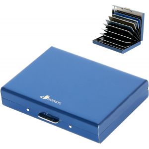 KALANKA-® Porte Carte de Crédit en Métal avec Blocage RFID pour Hommes et Femmes, Fin Portefeuille Carte de Crédit en Acier Inoxydable pour 10 Cartes. (10 Cartes/Bleu) - Neuf