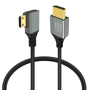 Câble mini hdmi vers hdmi 8k,câble mini hdmi à 90 degrés 2,1 haute vitesse 48gbps,prise en charge 8K@60Hz 3D,for DSLR Camera Camcorder,Projector,HDTV,Laptop(Mini HDMI left angle 0.5M) - Neuf