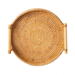 (Diamètre 24cm Hauteur 3cm)Plateau De Service Rond En Rotin Tissé À La Main - Neuf