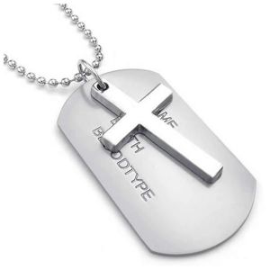 Bijoux Homme Collier Armée Style Croix Tags Chien Tag Pendentif En Alliage Avec 68cm Chaîne Argent - Neuf
