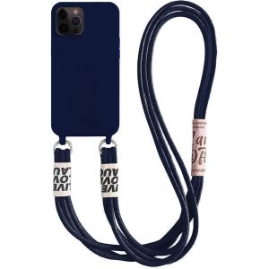 Kal-Cha&icirc;ne De T&eacute;l&eacute;phone Portable Pour Iphone 11 Pro Max - Bandouli&egrave;re - En Silicone Liquide Avec Cordon De Serrage - Pour Iphone 11 Pro Max - Bleu Marine - Neuf