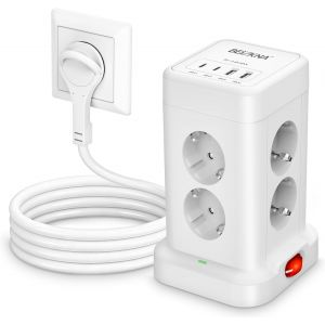 Multiprise avec 4 Ports USB, multiprise 8 Prises, fiche Plate, Protection Contre Les surtensions, Cube multiprise, multiprise avec Interrupteur, Tour de Prise - Neuf