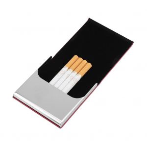 Hjlian Boite A Cigarettes Ultra-Fine De Poche Avec Cadre En Metal Et Cuir Synthetique, Format Standard, 10 Cigarettes, Couleur Vin - Neuf