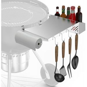 Ulteronixshop-Tablette de Table pour Barbecues, Table D'appoint en Acier Inoxydable pour Weber 57CM Grils de Charbon de Bois & Master-Touch Barbecue &agrave; Charbon, avec Support Porte Sopalin et 4 Crochet - Neuf