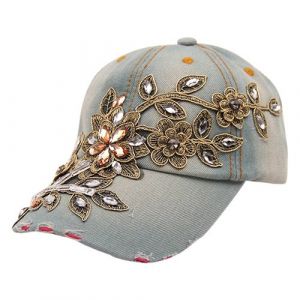 Casquette De Baseball En Denim Avec Strass En Relief De Fleurs, Chapeau En Jean Pour Femmes, Mode D'été-1 - Neuf