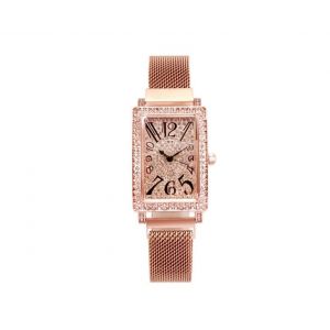 Montre &Agrave; Quartz Rectangulaire D&eacute;contract&eacute;e R&eacute;tro Pour Femme 23 Cm 81028 Avec Bracelet En Maille - Neuf